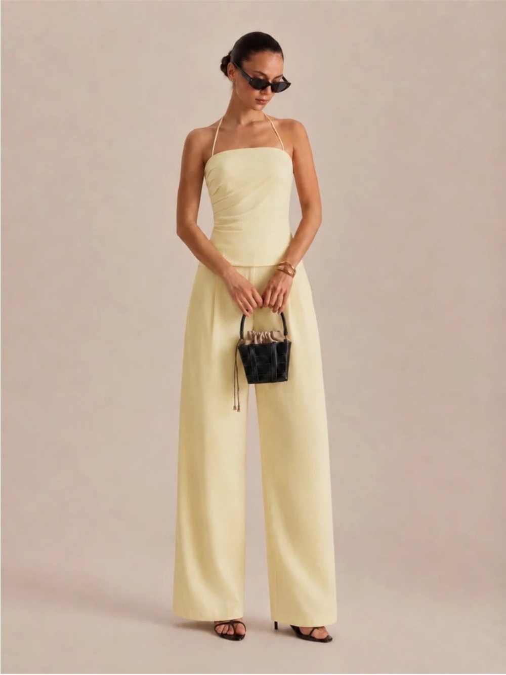 Strapless Wide-Leg Jumpsuit in Pale Yellow